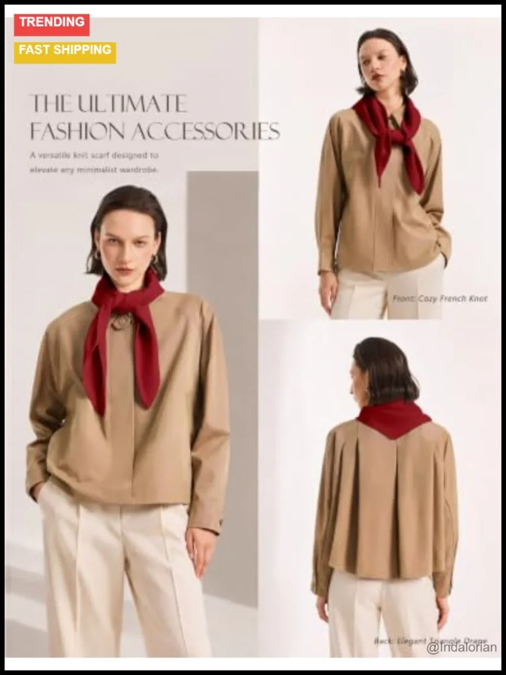 Women's 100% Wool Triangle Scarf Pull-Through Winter Neck Warmer